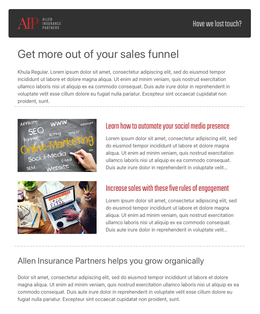 Personalized marketing email built for AMG campaigns