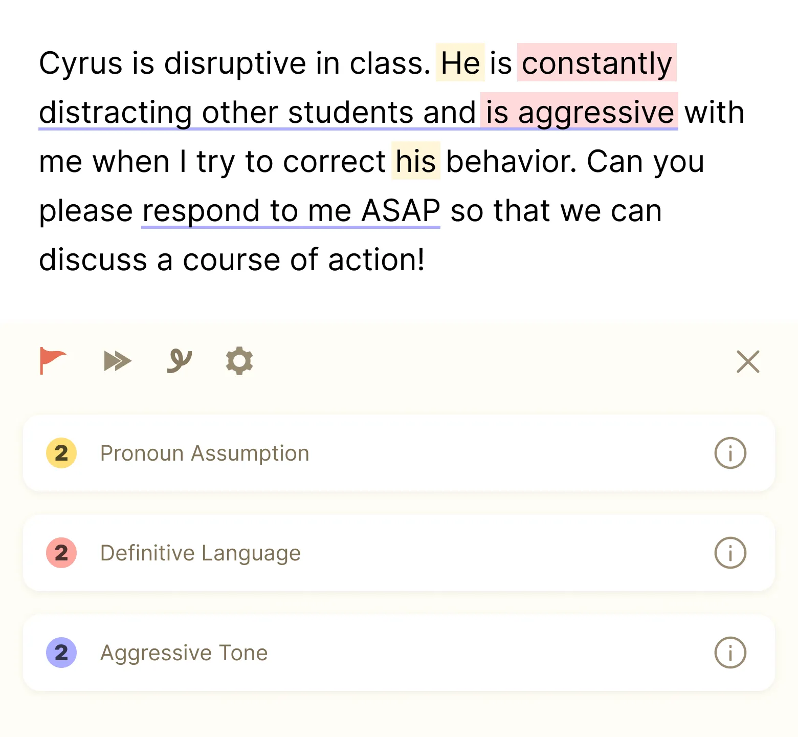 The ReVision editor flagging biased language inline