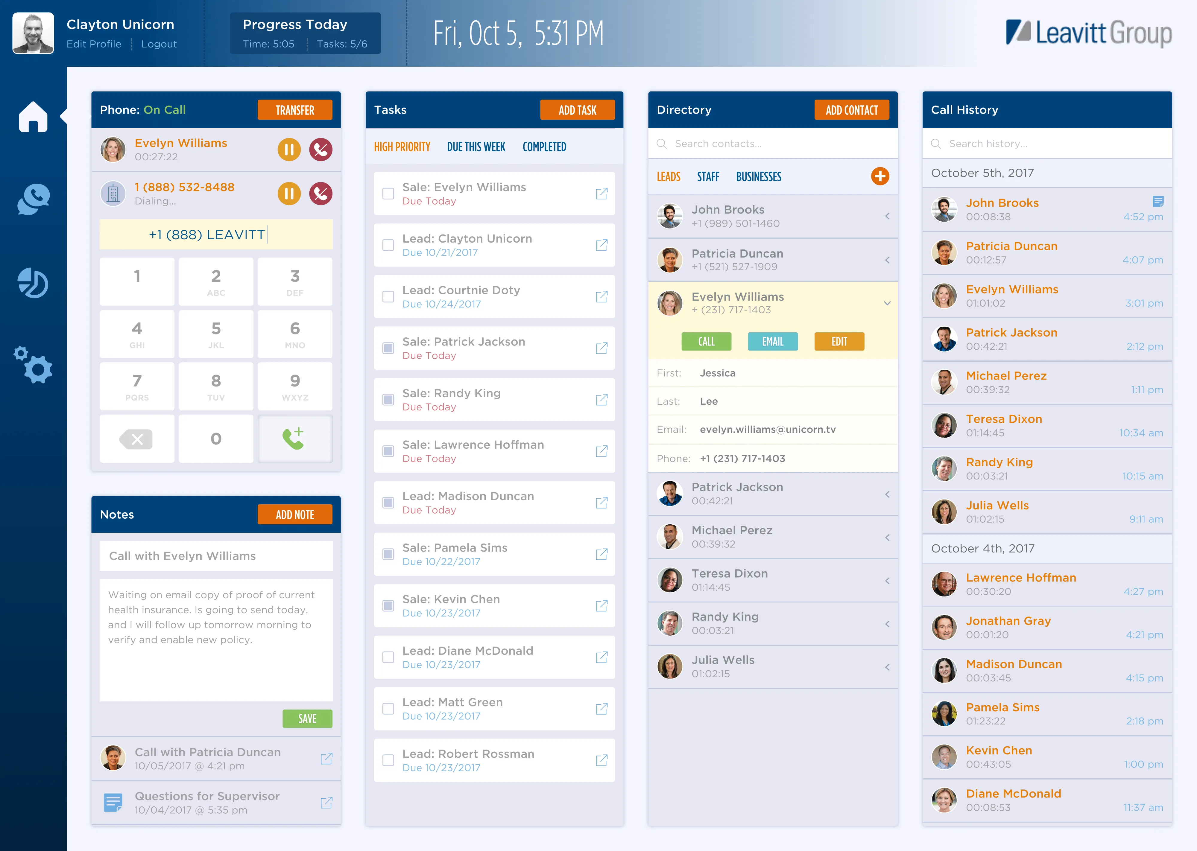 Multiple screens of the Foxtrot VoIP desktop application