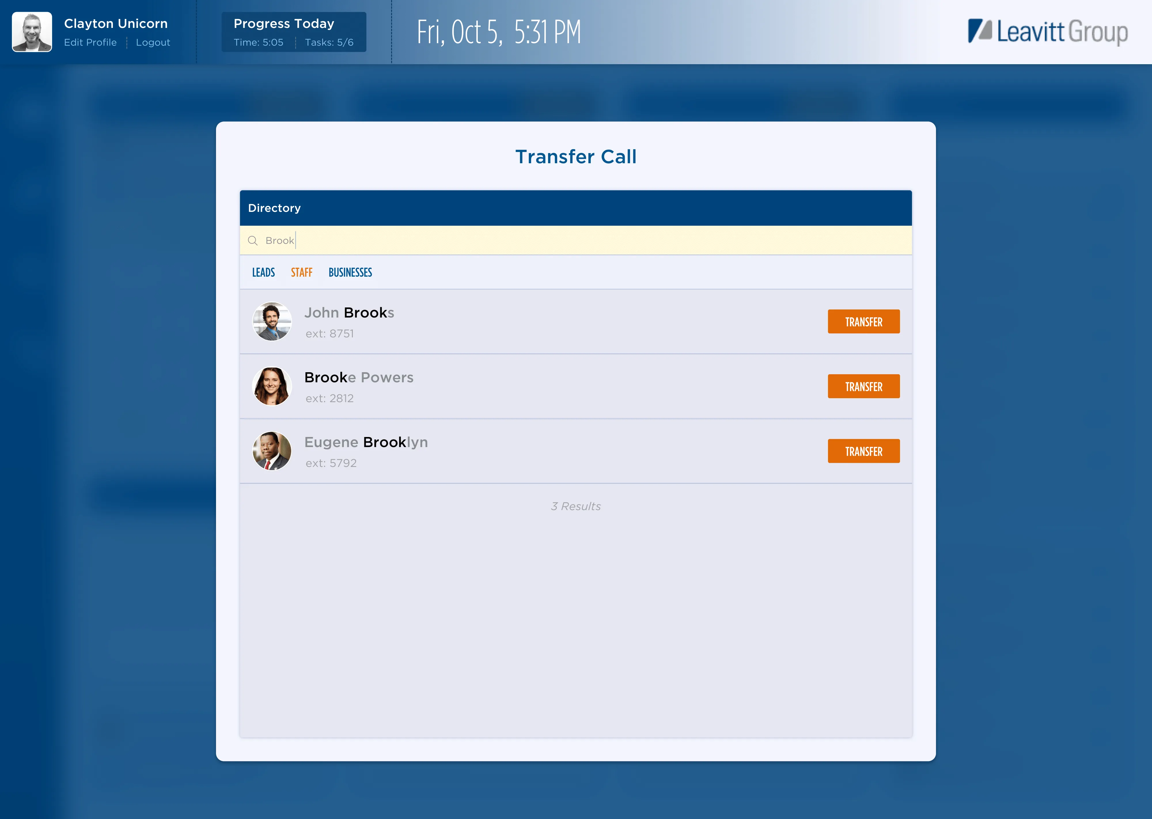 Call transfer functionality in the Foxtrot VoIP app