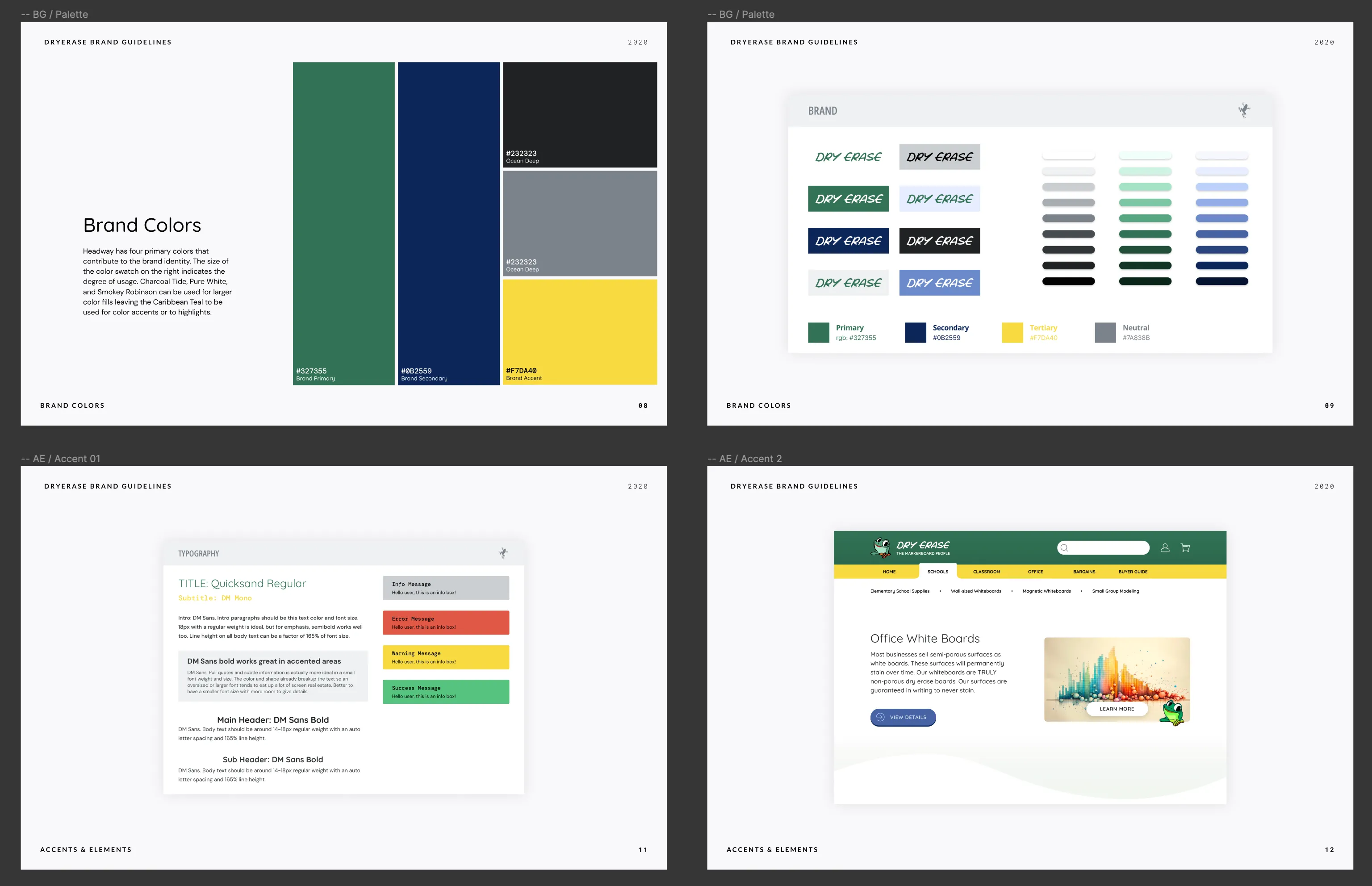 Dry Erase brand guidelines showing color palette and typography