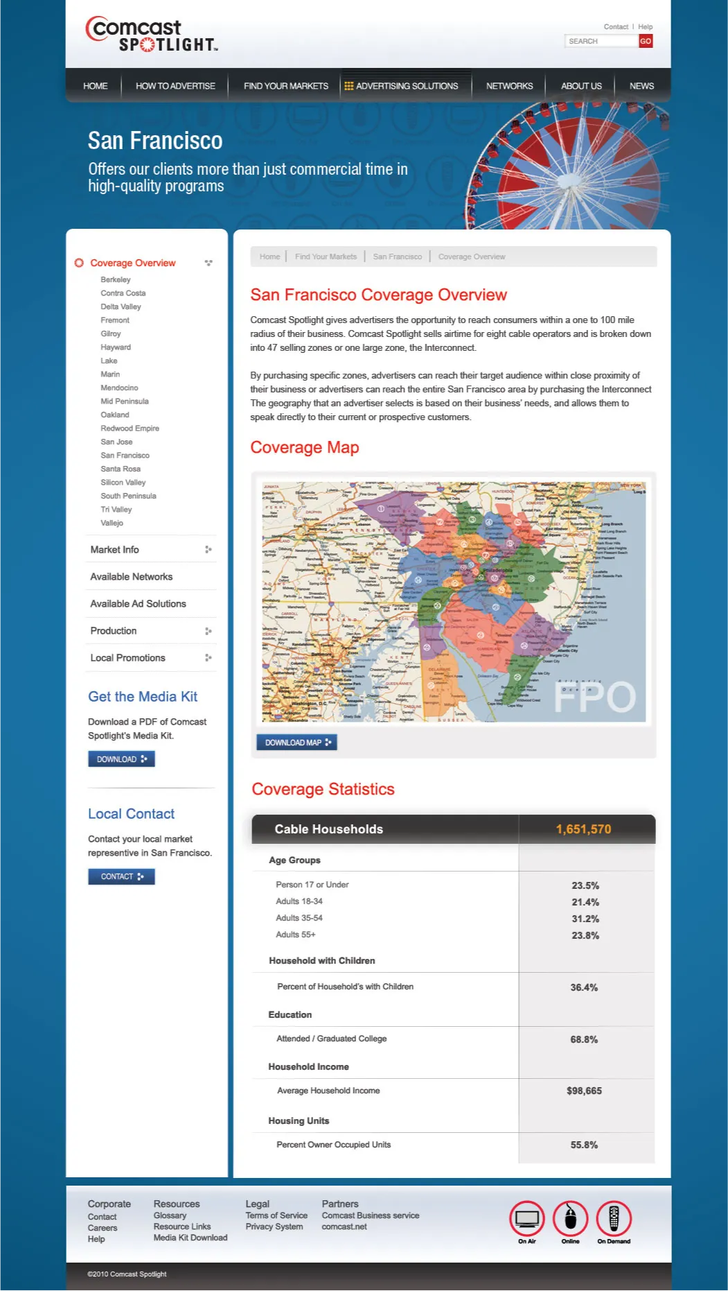 Geolocation and regional targeting interface on Comcast Spotlight