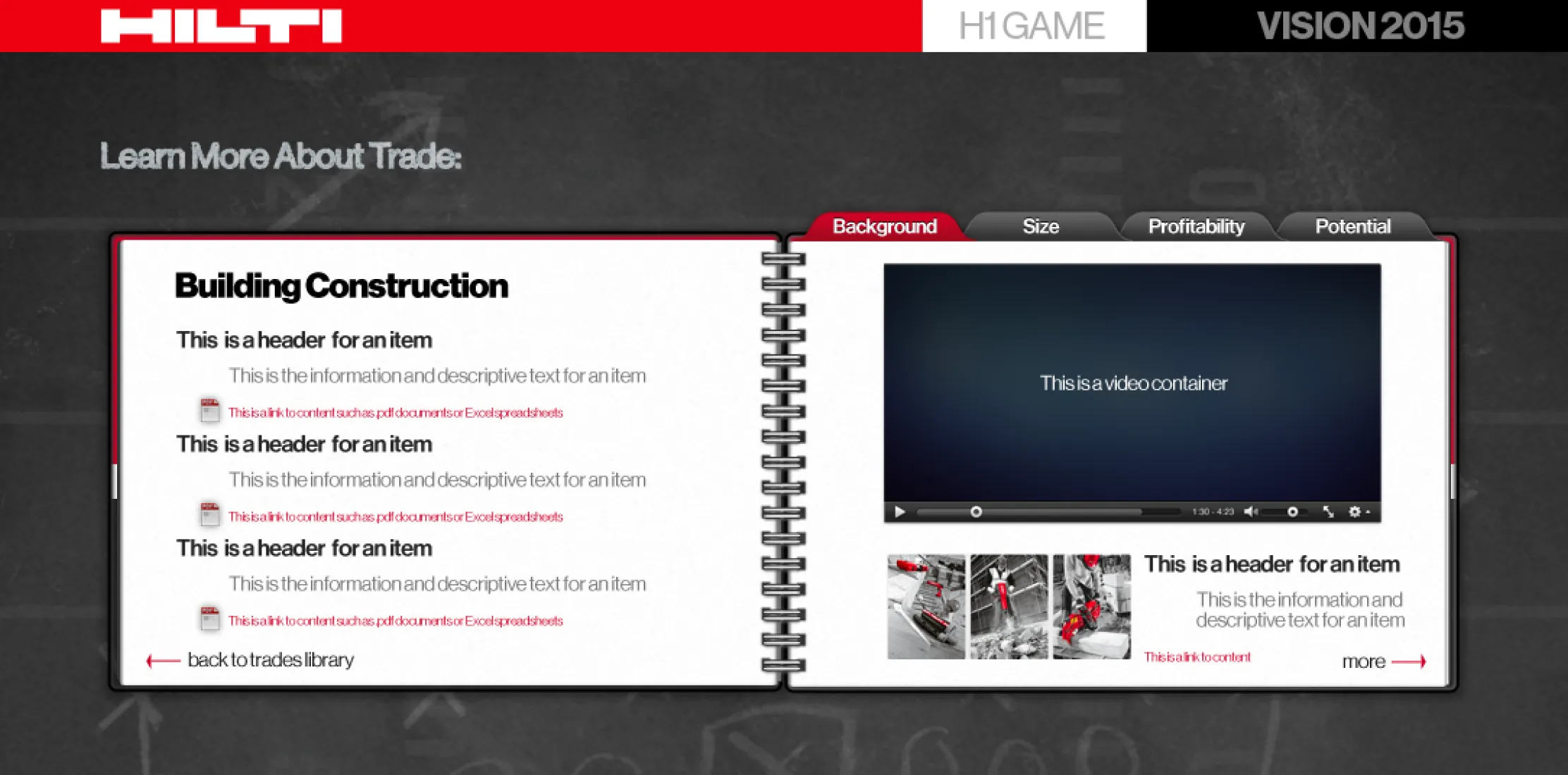 Tabbed navigation in the Hilti digital playbook