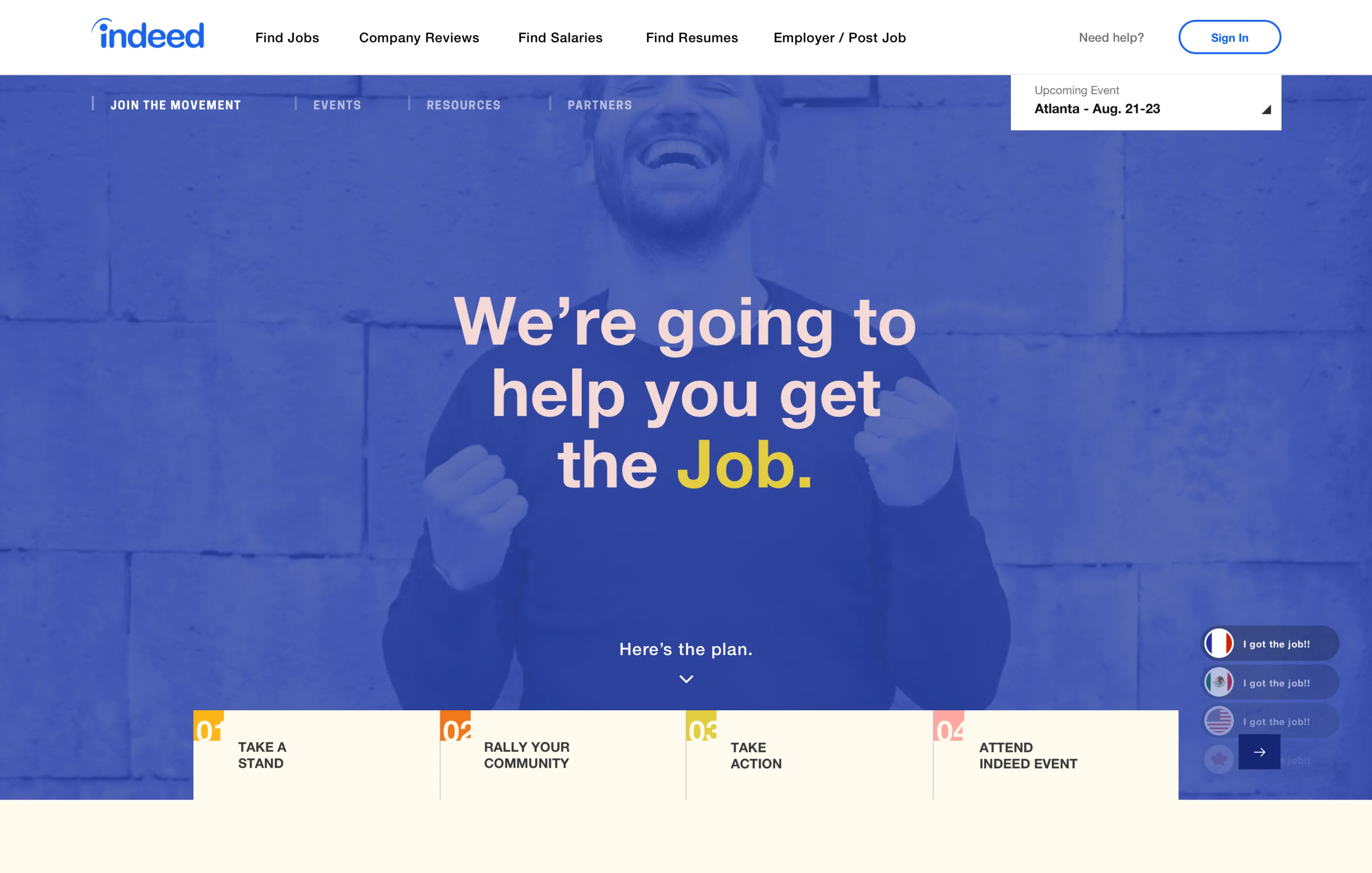 Indeed Events Hub home page redesigned with the Aurora design language