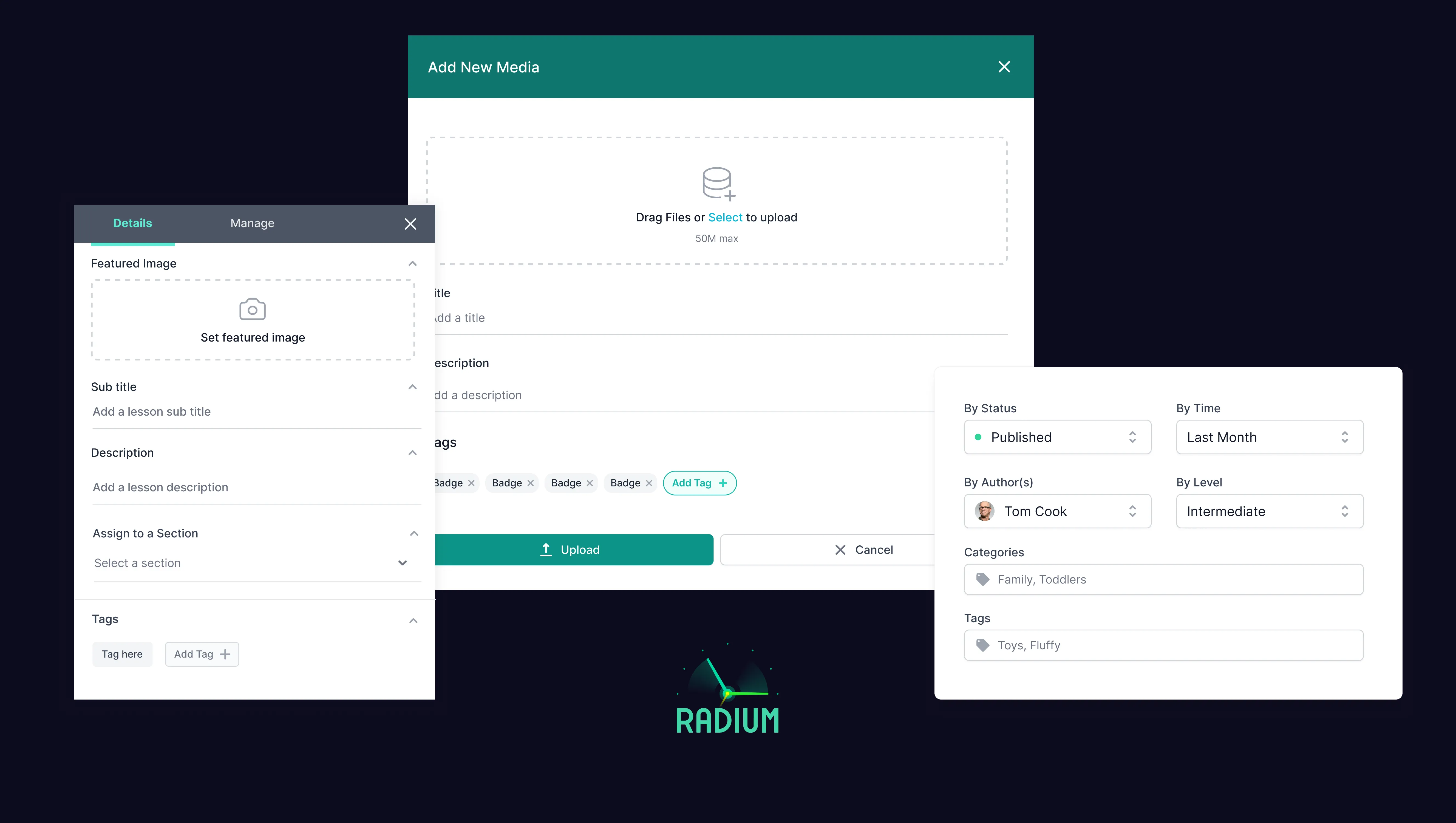 The Radium content management platform interface