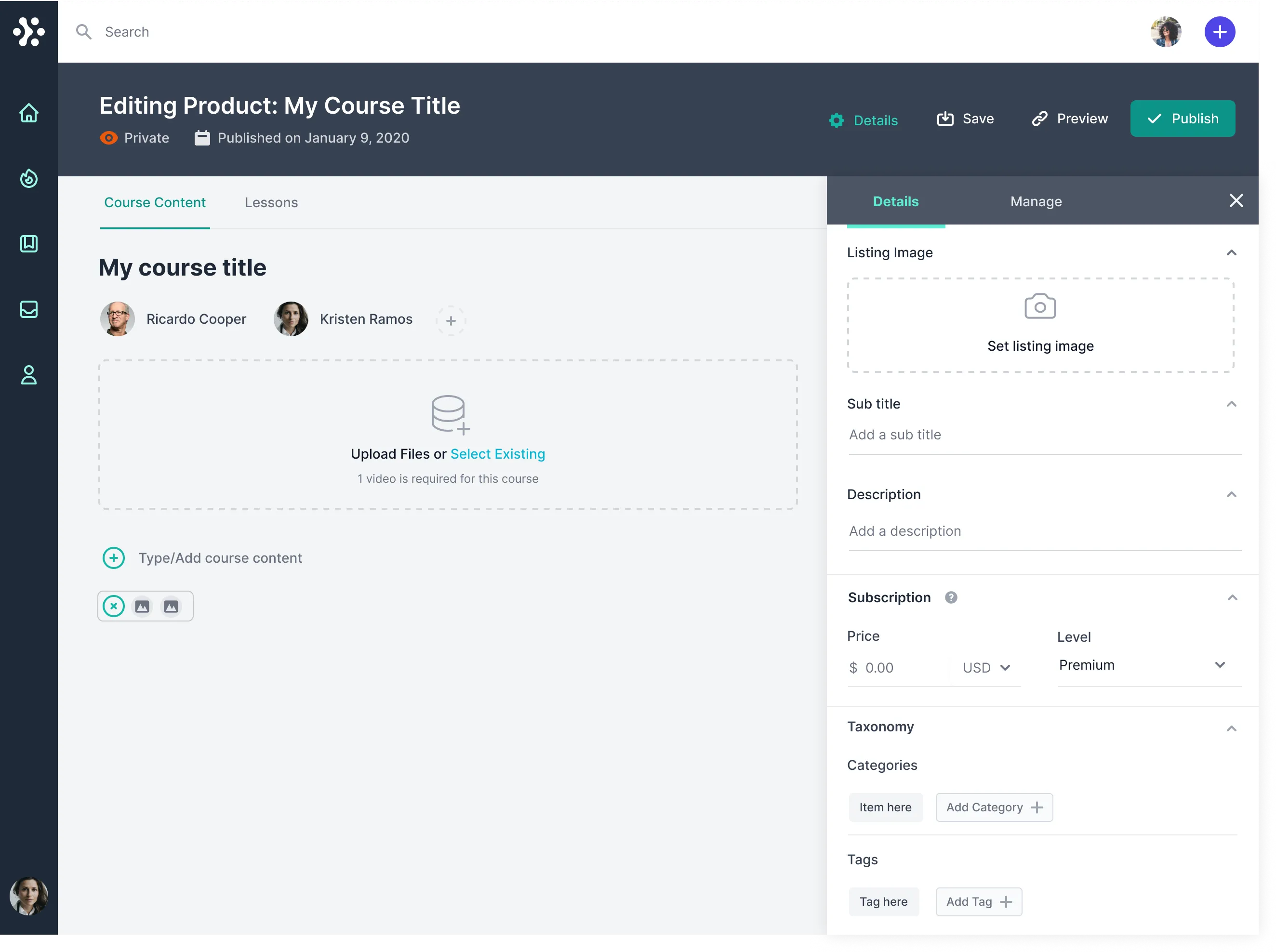 Additional metadata views in the Radium e-learning app