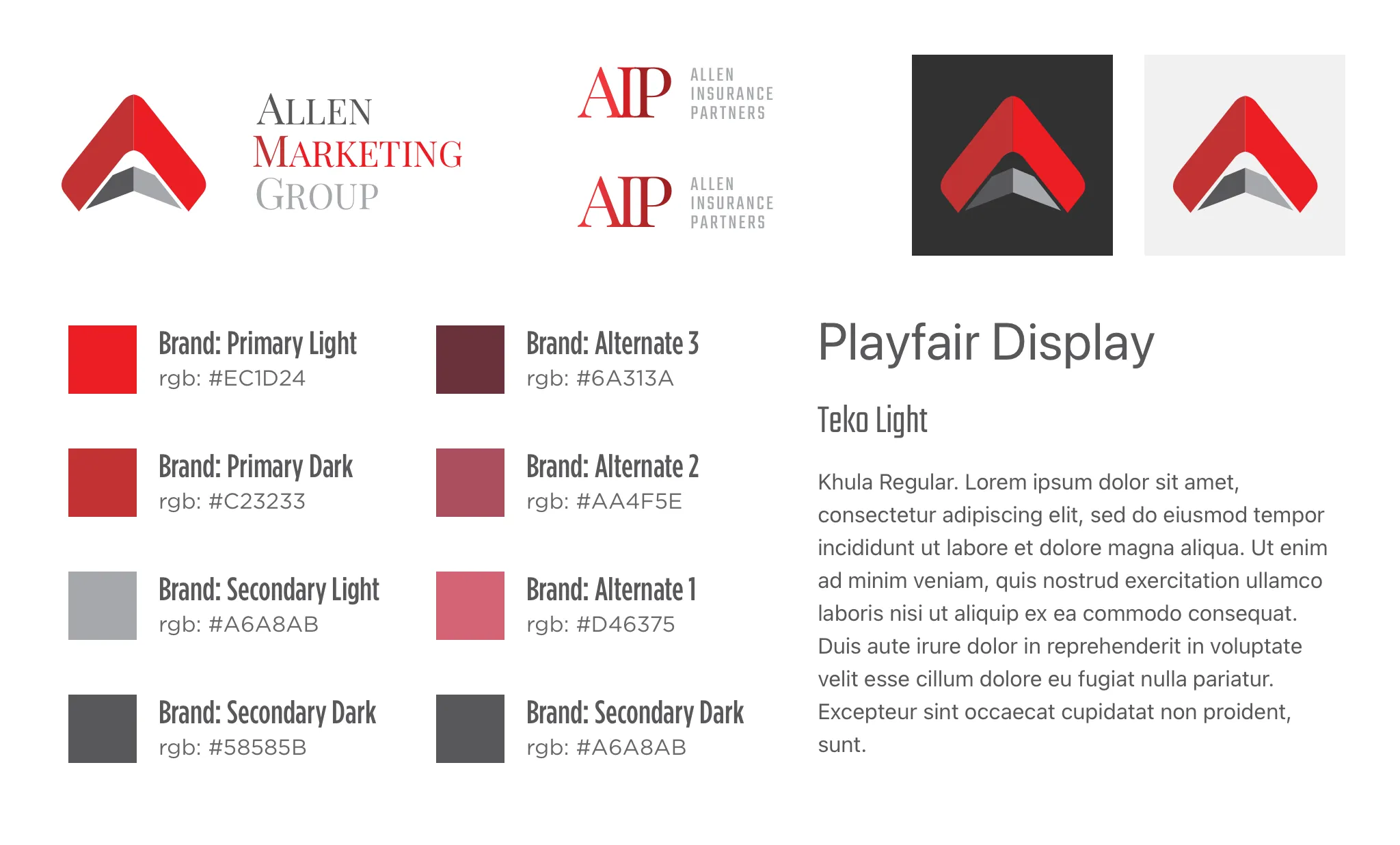 Allen Marketing Group style guide with logo and color palette