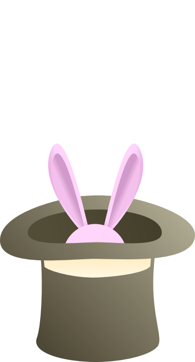 Rabbit ears poking out of a magic hat pop up to reveal a unicorn head